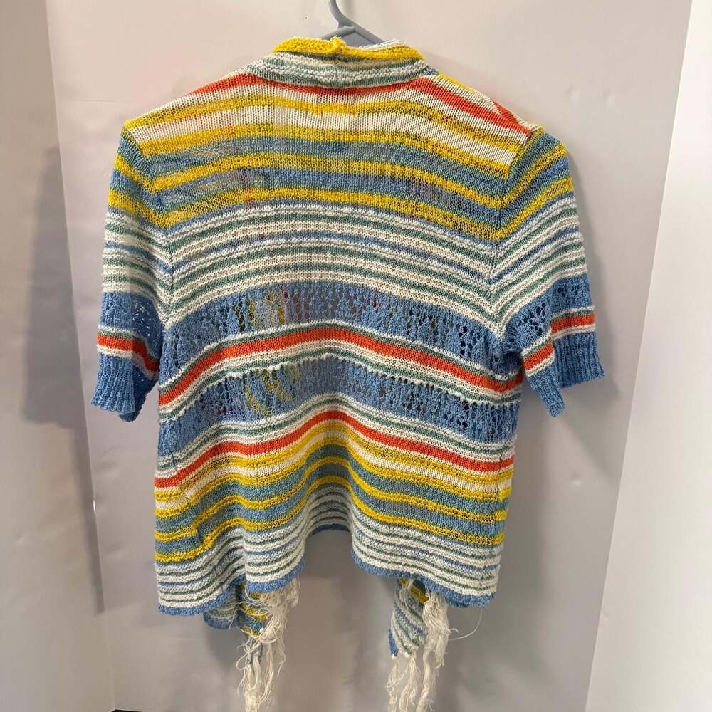 Ruby Rd. Petite Multicolor Striped Fringe Open Front Cardigan Size PL - Picture 2 of 9